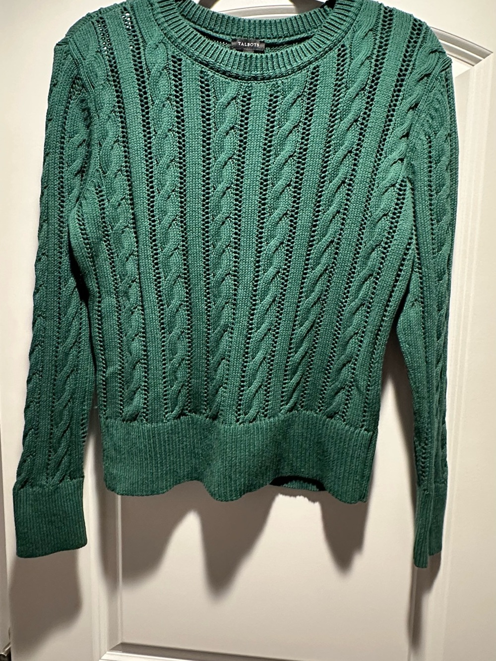Talbots Emerald Green Cable-Knit Crewneck Sweater